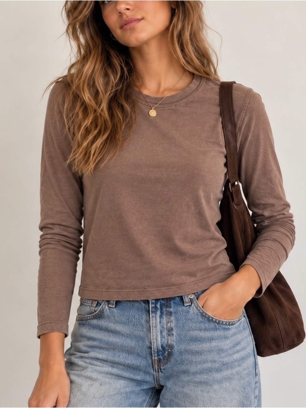James Perse Standard Long Sleeve Tee Size 1 S Garment Washed Brown Made USA